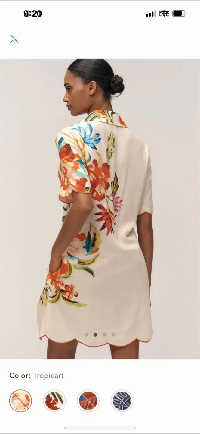 BNWT Farm Rio Linen Blend Scalloped Dress XS image indicator(2)