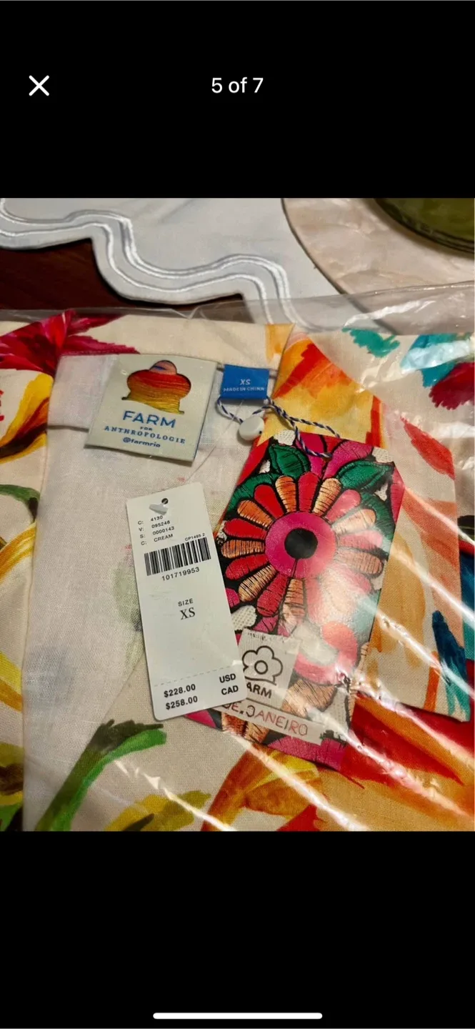 BNWT Farm Rio Linen Blend Scalloped Dress XS image indicator(5)