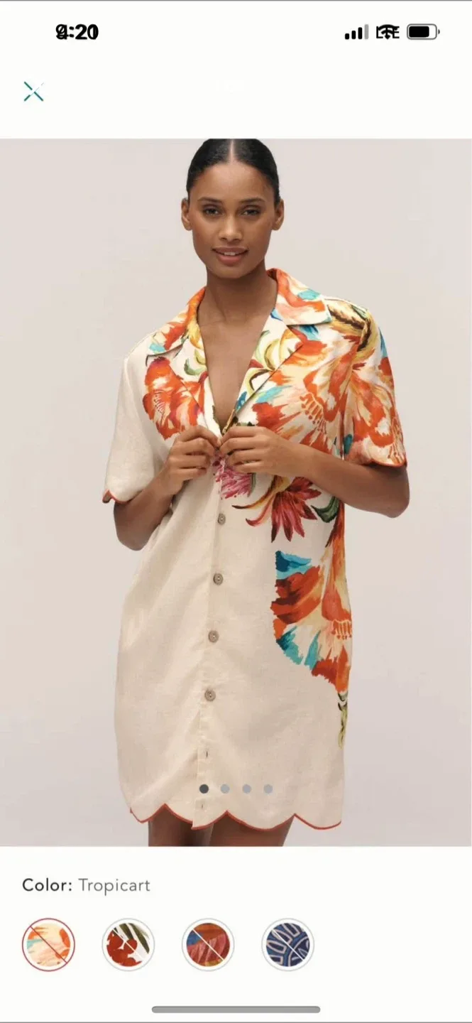 BNWT Farm Rio Linen Blend Scalloped Dress XS