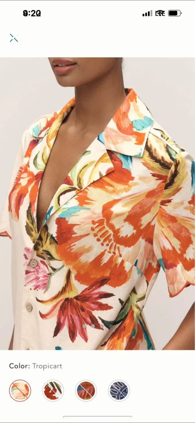 BNWT Farm Rio Linen Blend Scalloped Dress XS image indicator(4)