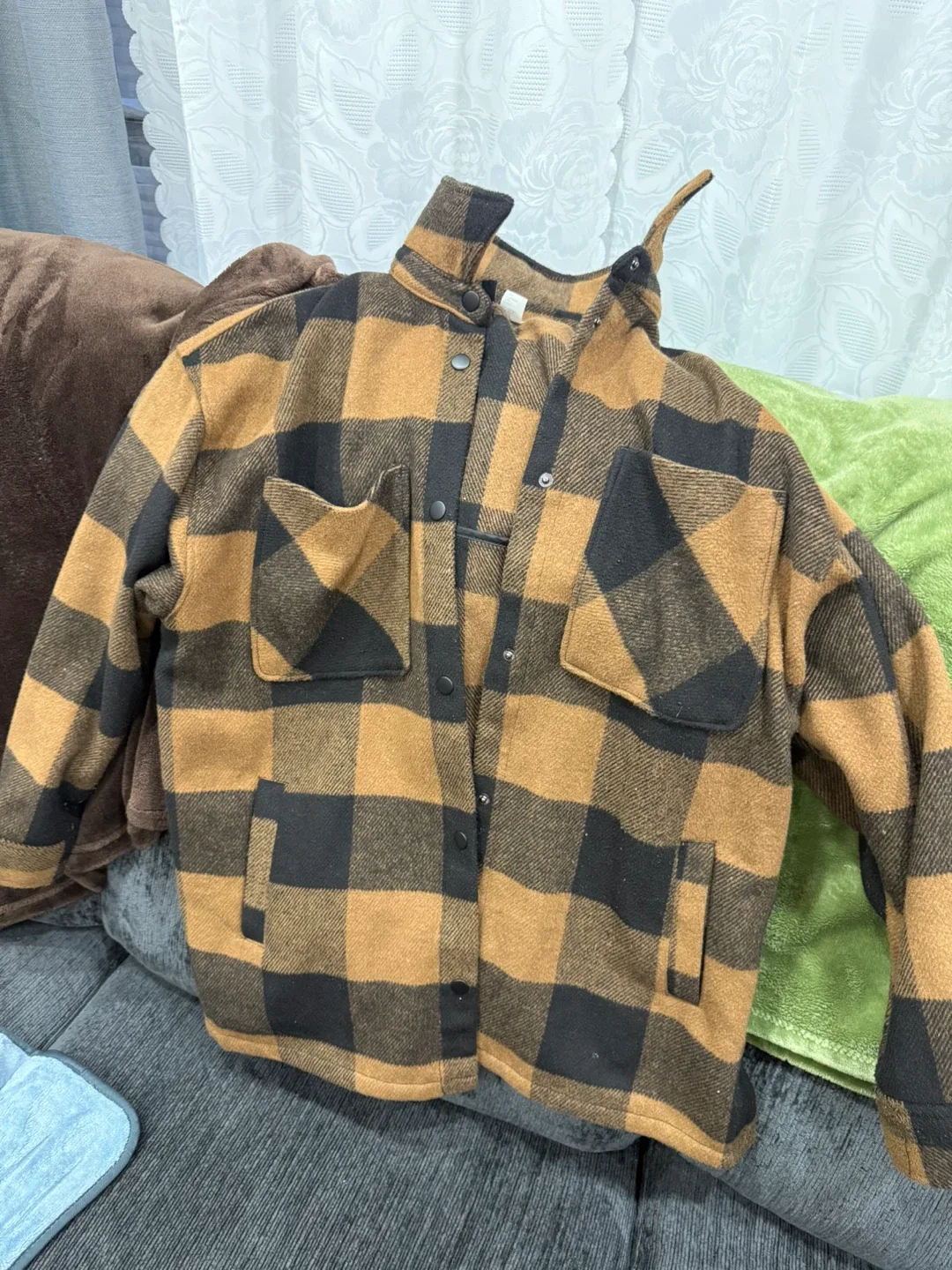 Brown & Black Plaid Flannel Shirt Jacket