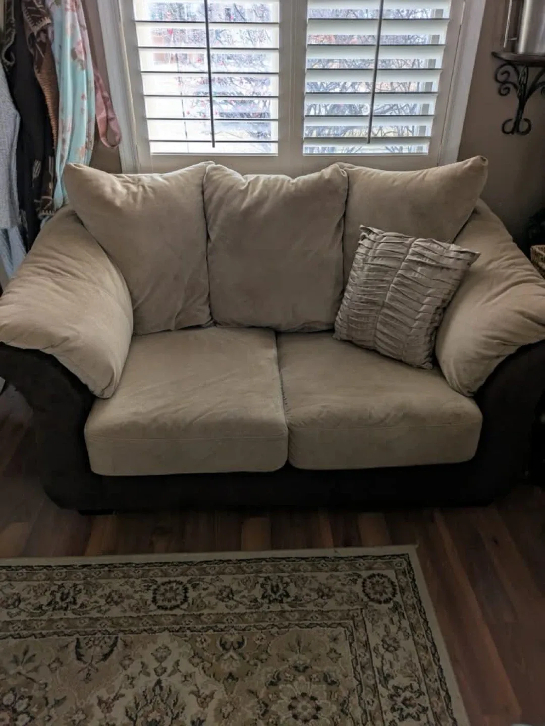 Brown and taupe Loveseat Sofa