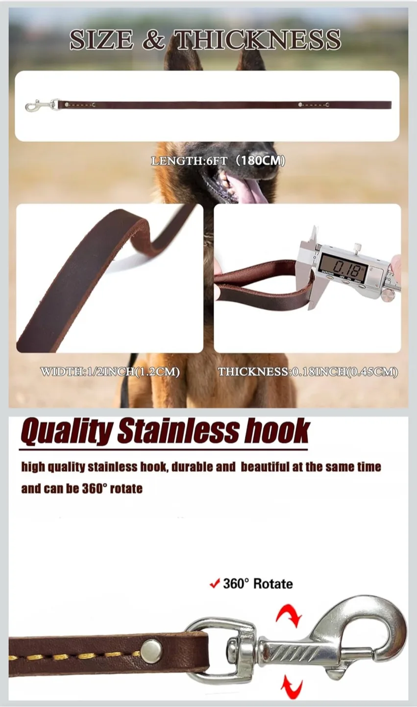 LWBG Leather Dog Leash - 6ft Brown image indicator(4)