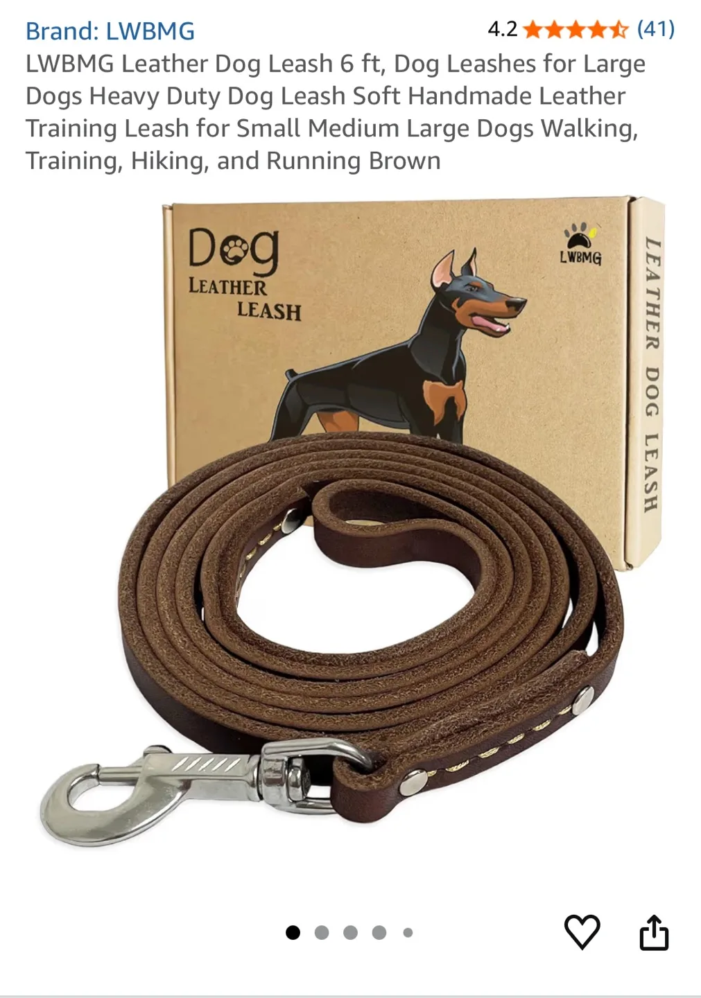 LWBG Leather Dog Leash - 6ft Brown
