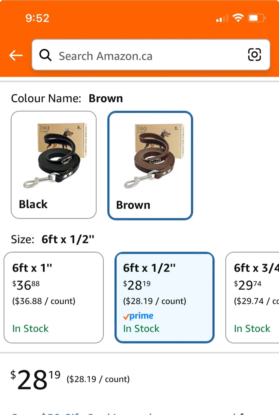 LWBG Leather Dog Leash - 6ft Brown image indicator(2)