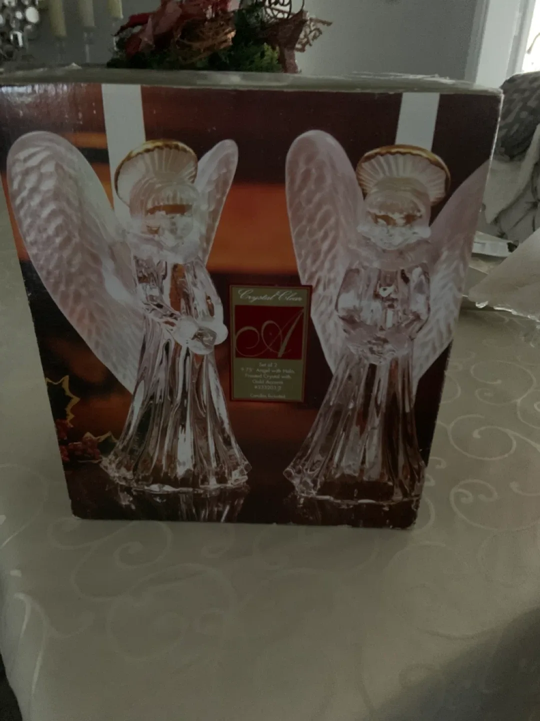 Candle holders ….Crystal Clear Angel with Halo, Set of 2