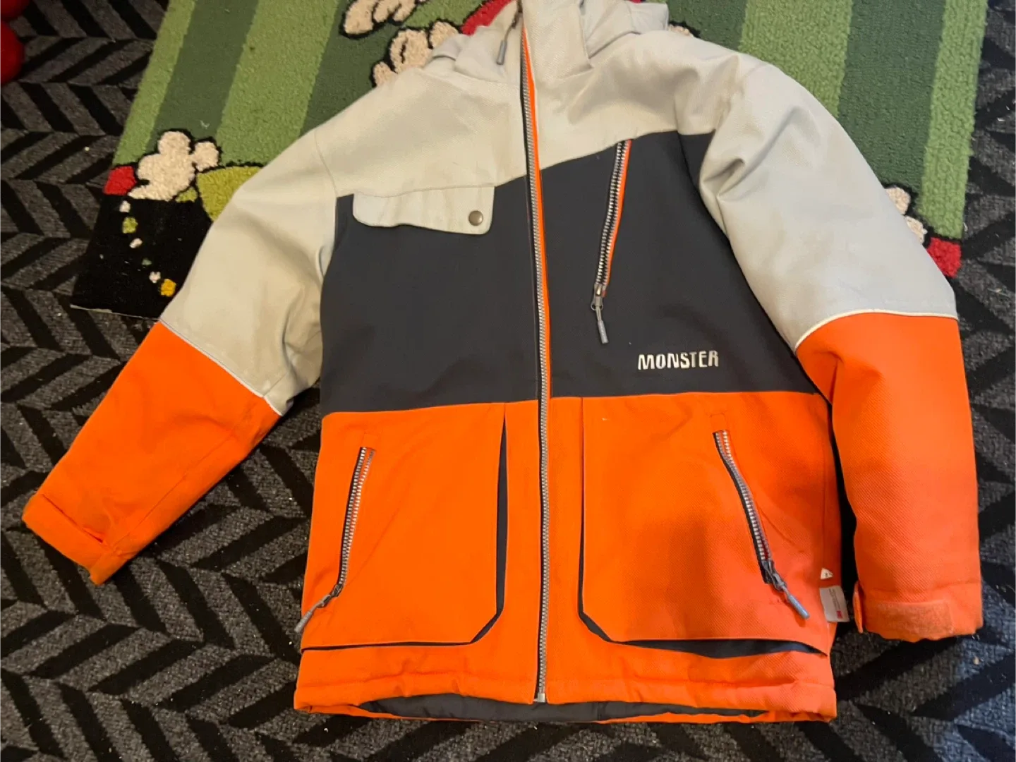 Monster Snow Jacket size 12 - Orange, Grey, Black