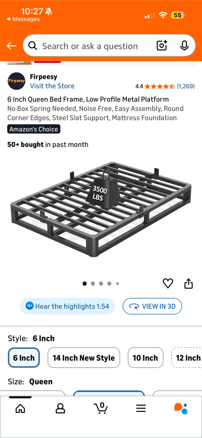 Firpeesy 6 Inch Queen Bed Frame