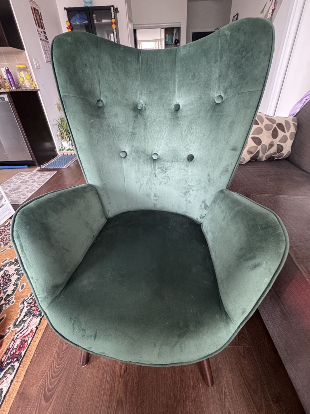 Green Velvet Wingback Accent Chair