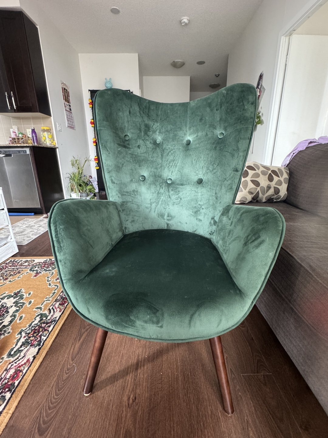 Green Velvet Wingback Accent Chair - photo 3