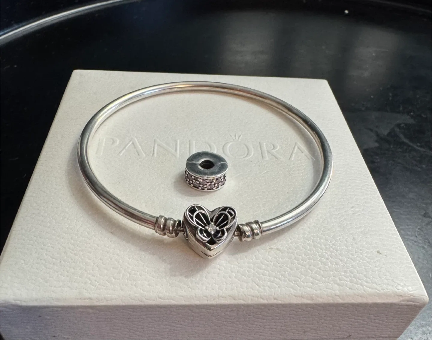 Pandora Bangle & Pink Pave Clip Charm