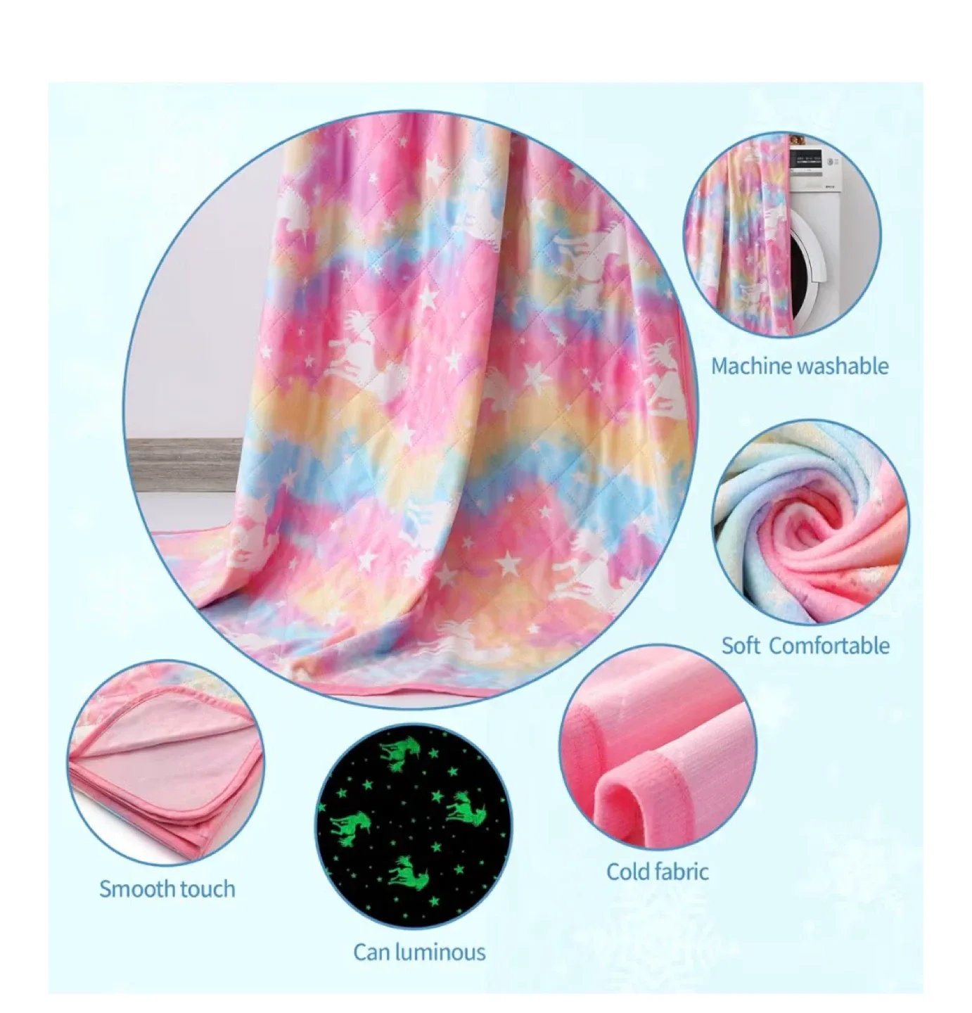 New Unicorn Glow in the Dark Blanket 50x60 image indicator(4)