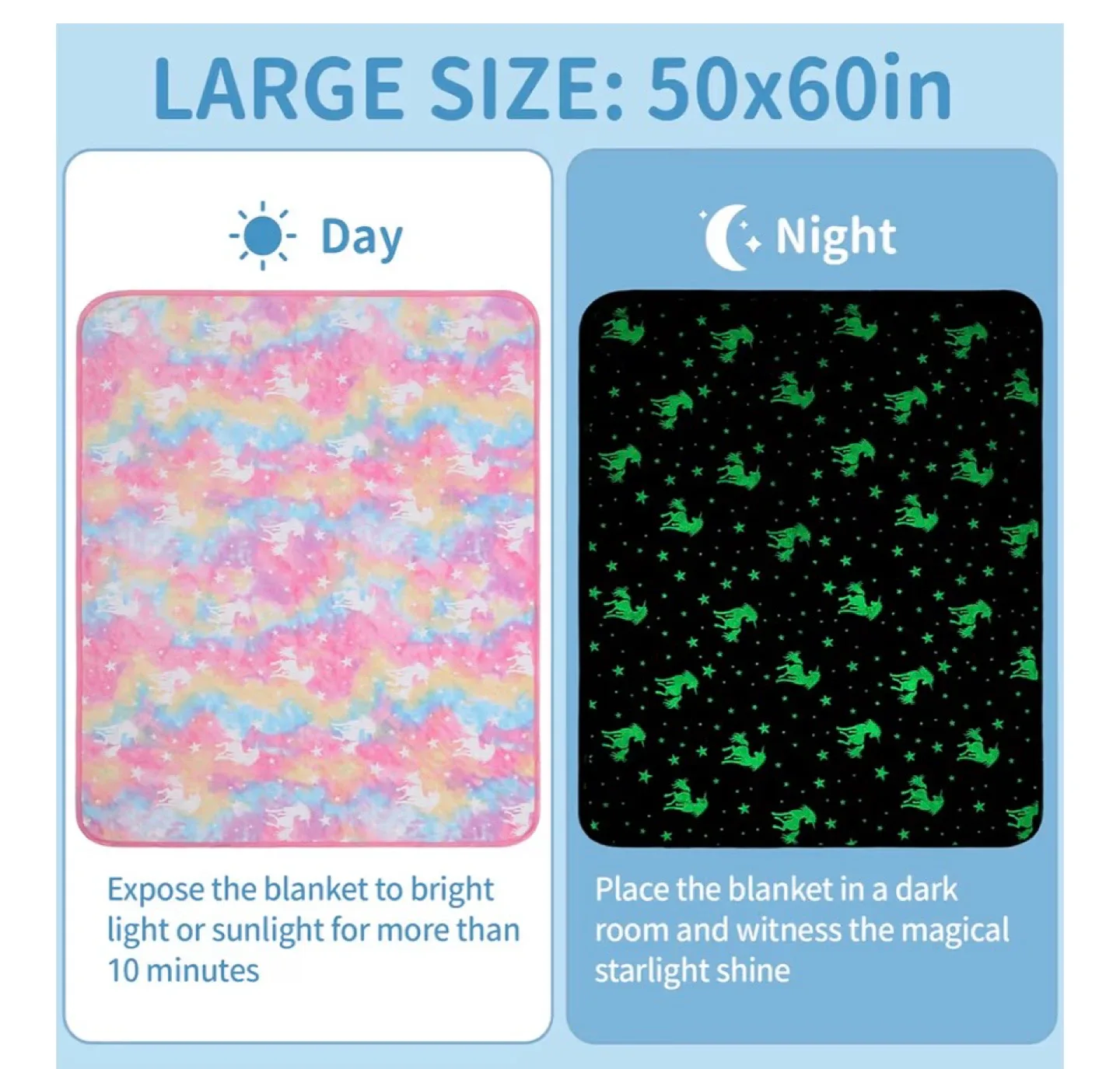 New Unicorn Glow in the Dark Blanket 50x60 image indicator(3)