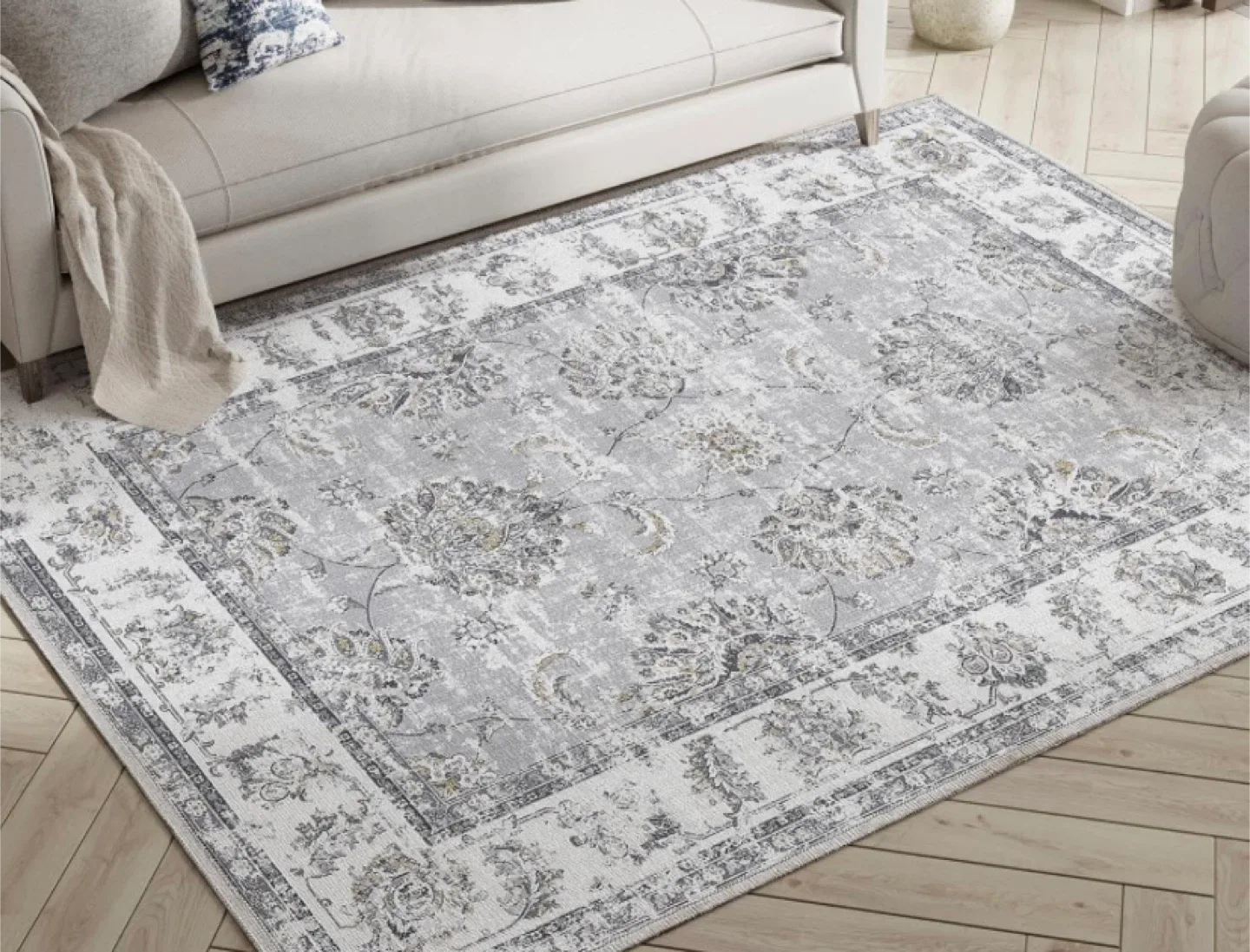 New 4x6 Area Rug Washable Distressed Grey image indicator(2)