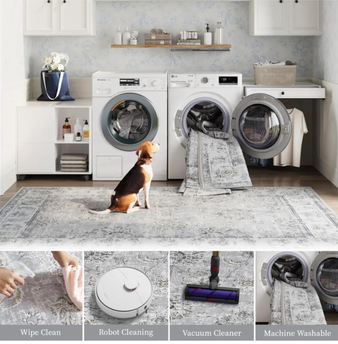 New 4x6 Area Rug Washable Distressed Grey image indicator(3)