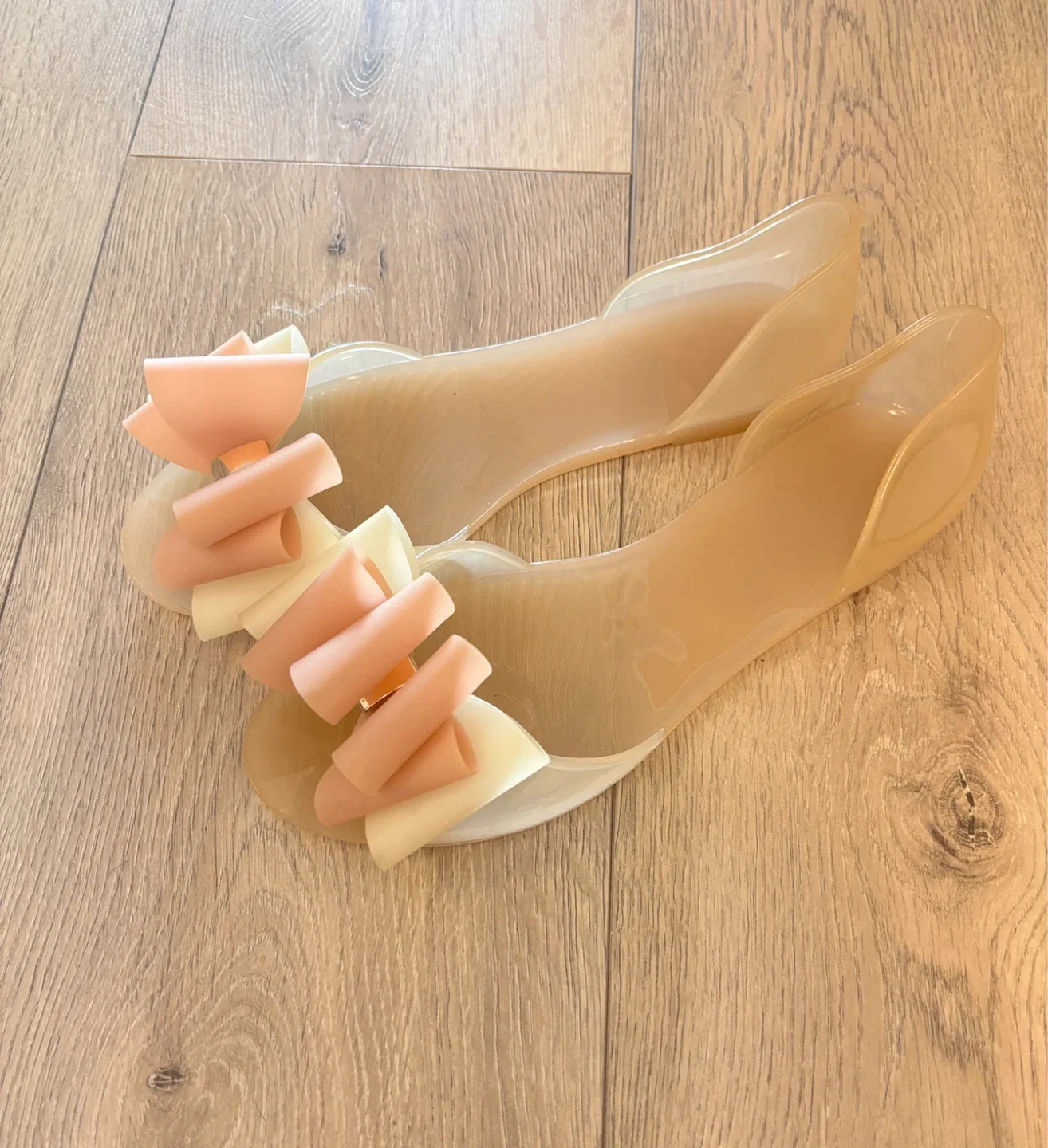 Melissa Clear Jelly Flats with Bows, Size 7.5