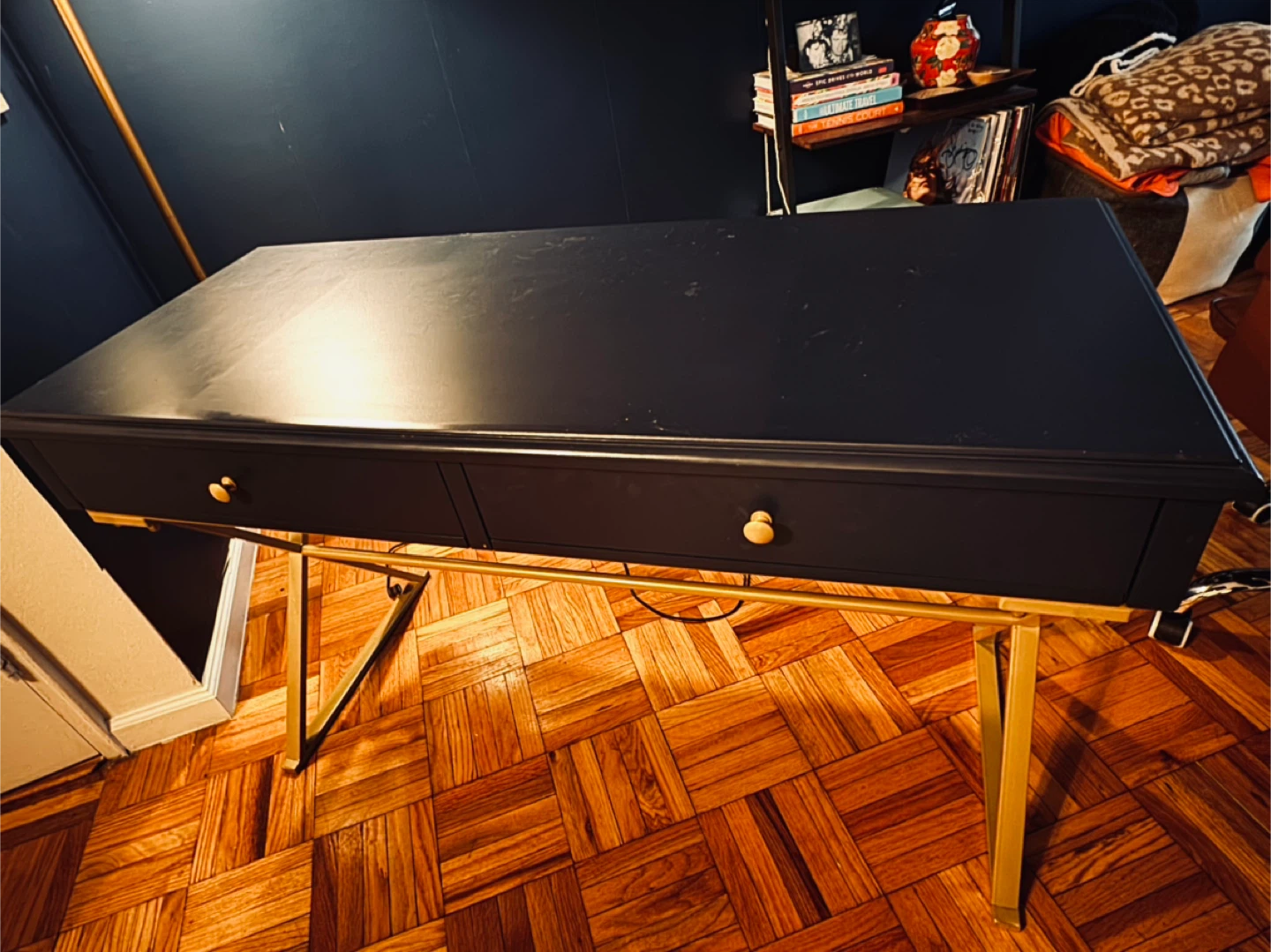 Navy Desk with Gold Legs