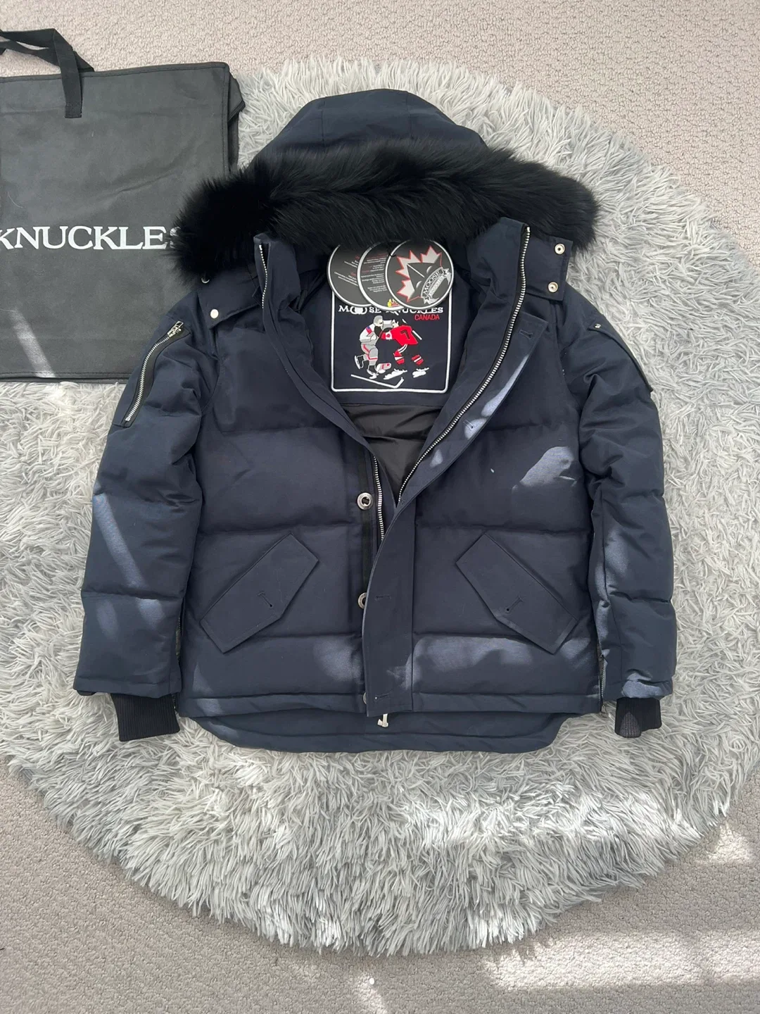 Navy/Black Moose Knuckles Original Shearling Trim 3Q Jackets image indicator(2)
