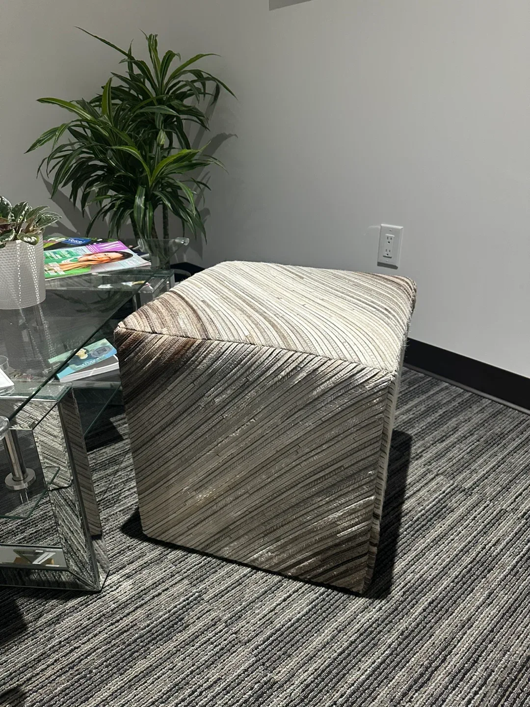 Striped Cube Ottoman