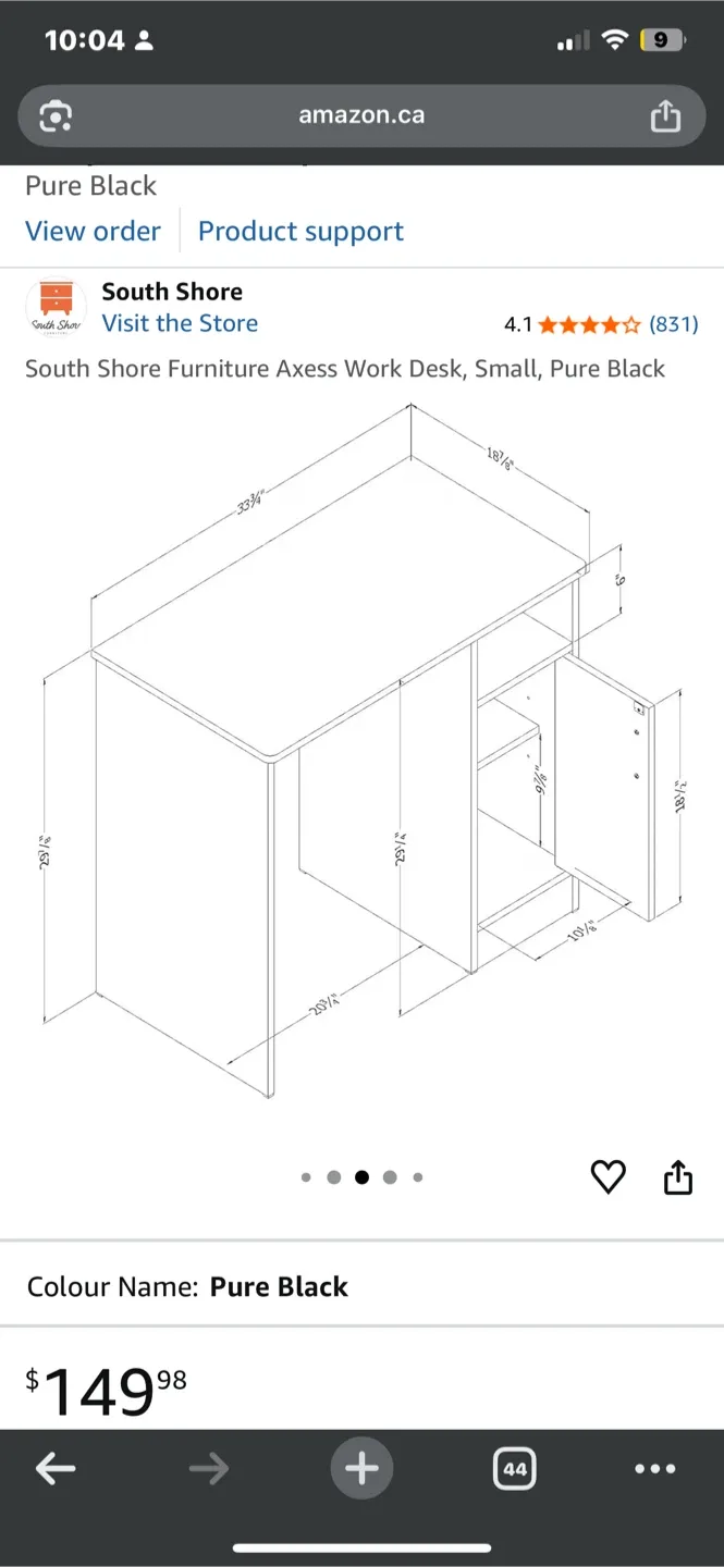 South Shore Axess Work Desk - Small, Pure Black image indicator(2)