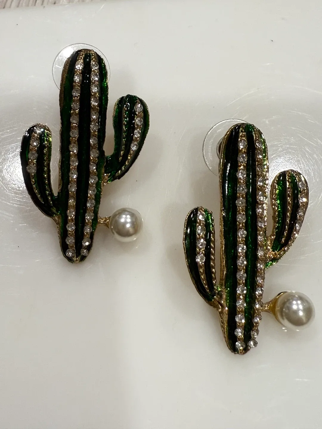 Cactus Earrings with Pearl Accent
