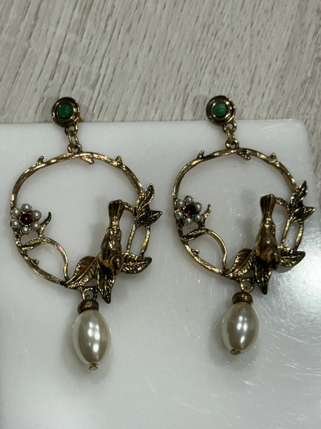 Bird & Pearl Drop Earrings