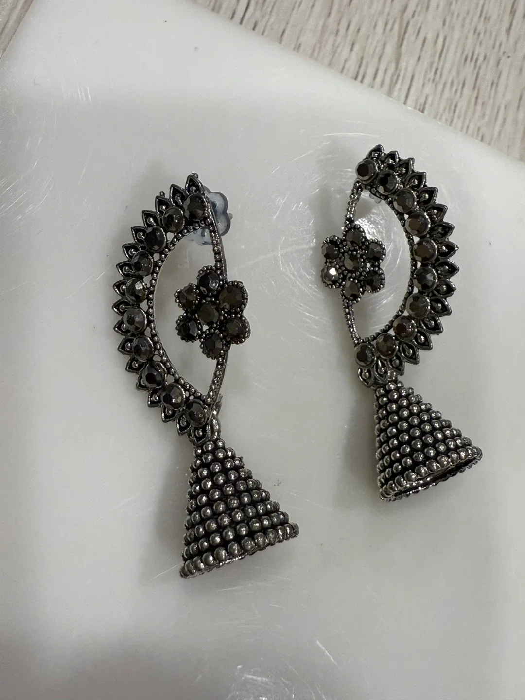 Fashionable silver-tone dangle earrings