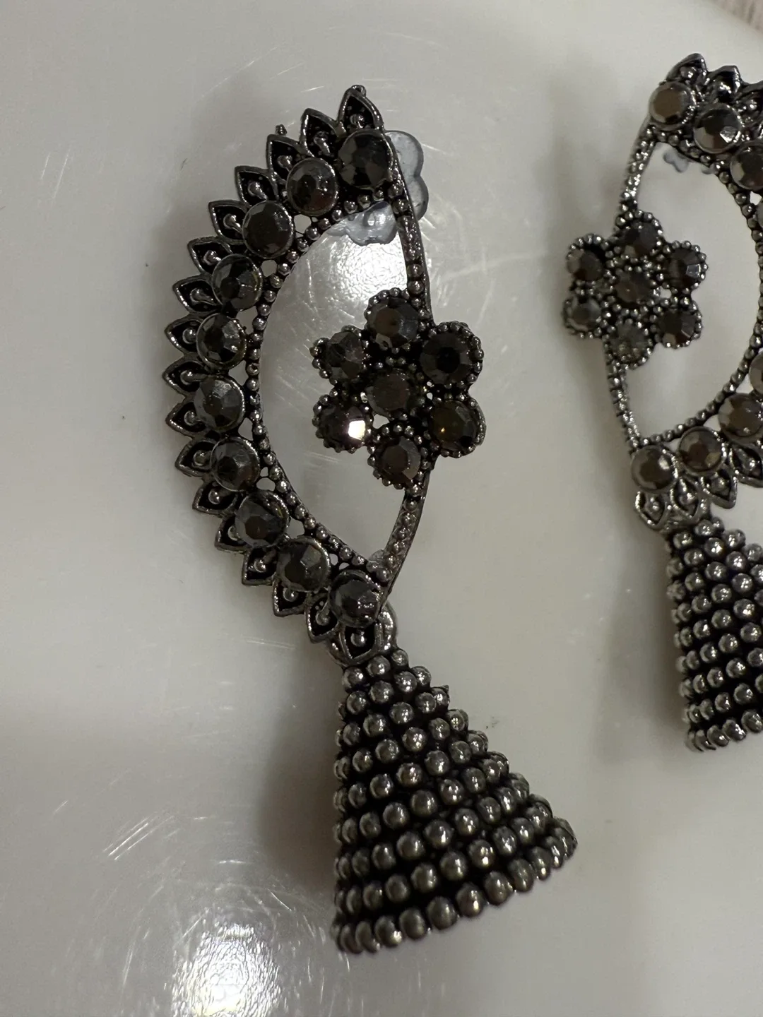 Fashionable silver-tone dangle earrings image indicator(2)