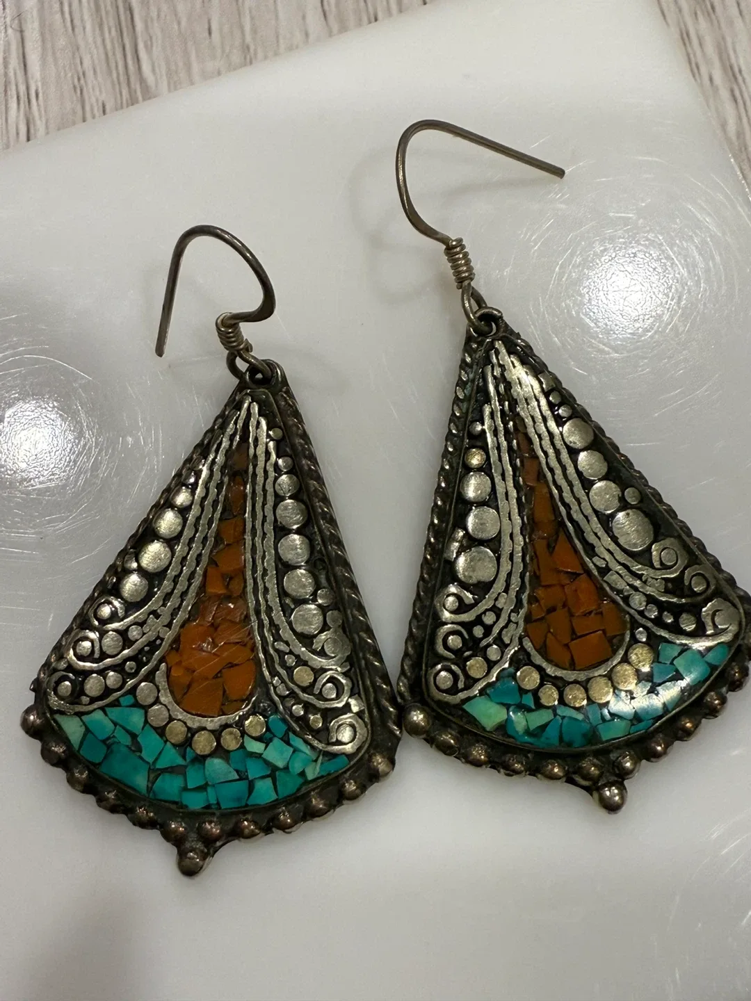 Triangle Turquoise & Coral Earrings