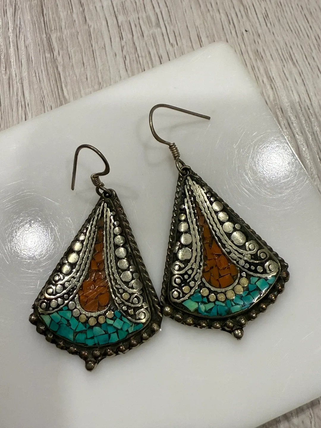 Triangle Turquoise & Coral Earrings image indicator(2)