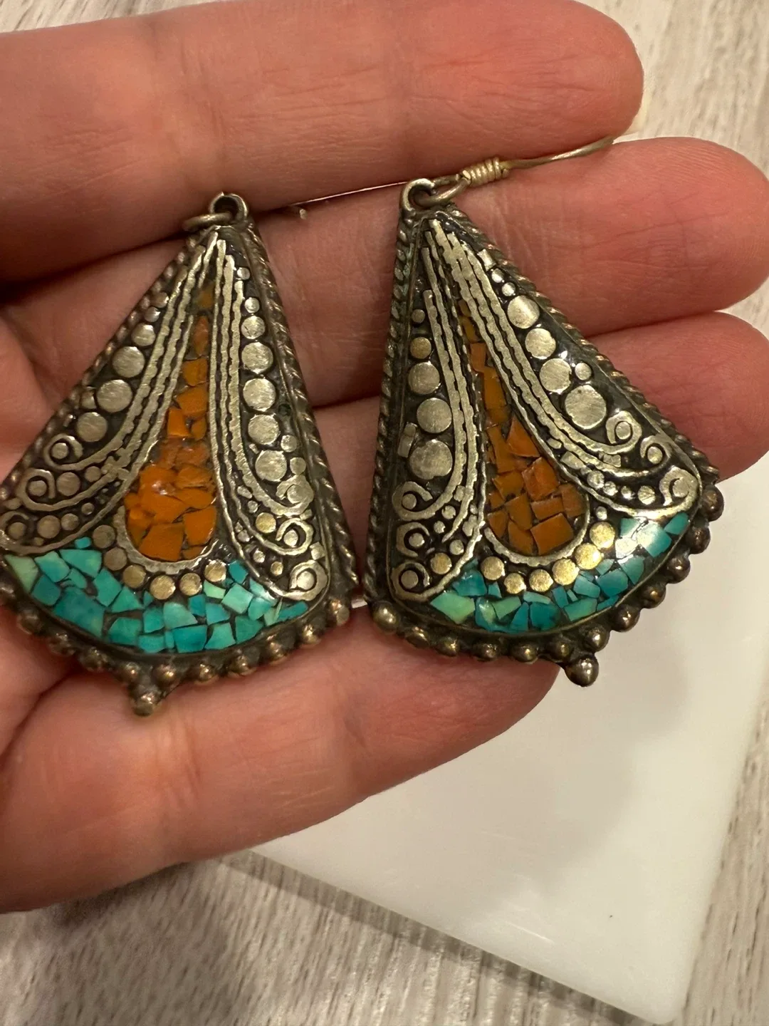 Triangle Turquoise & Coral Earrings image indicator(3)