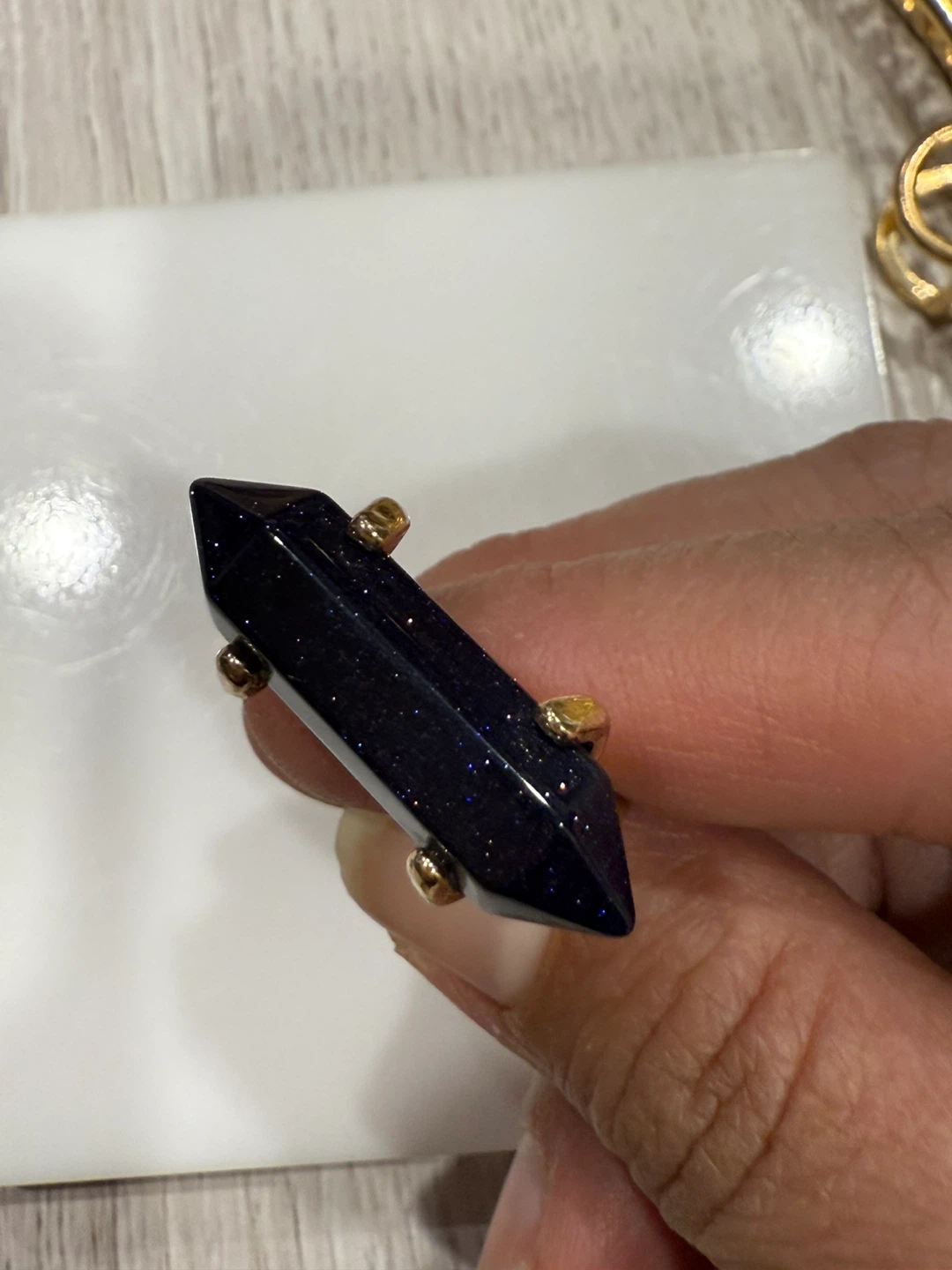 Blue Sandstone Crystal Point Ring - photo 5