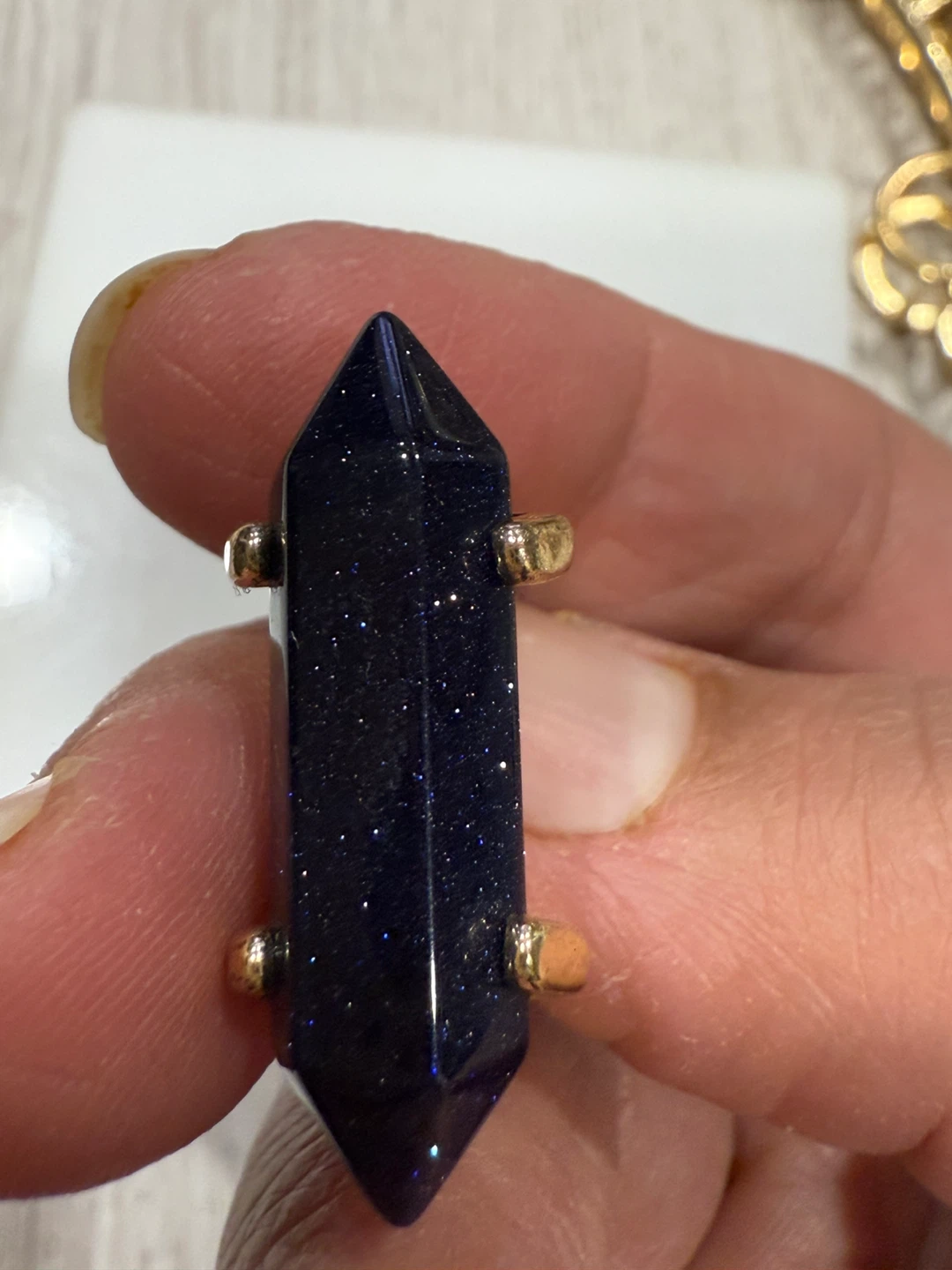 Blue Sandstone Crystal Point Ring - photo 3