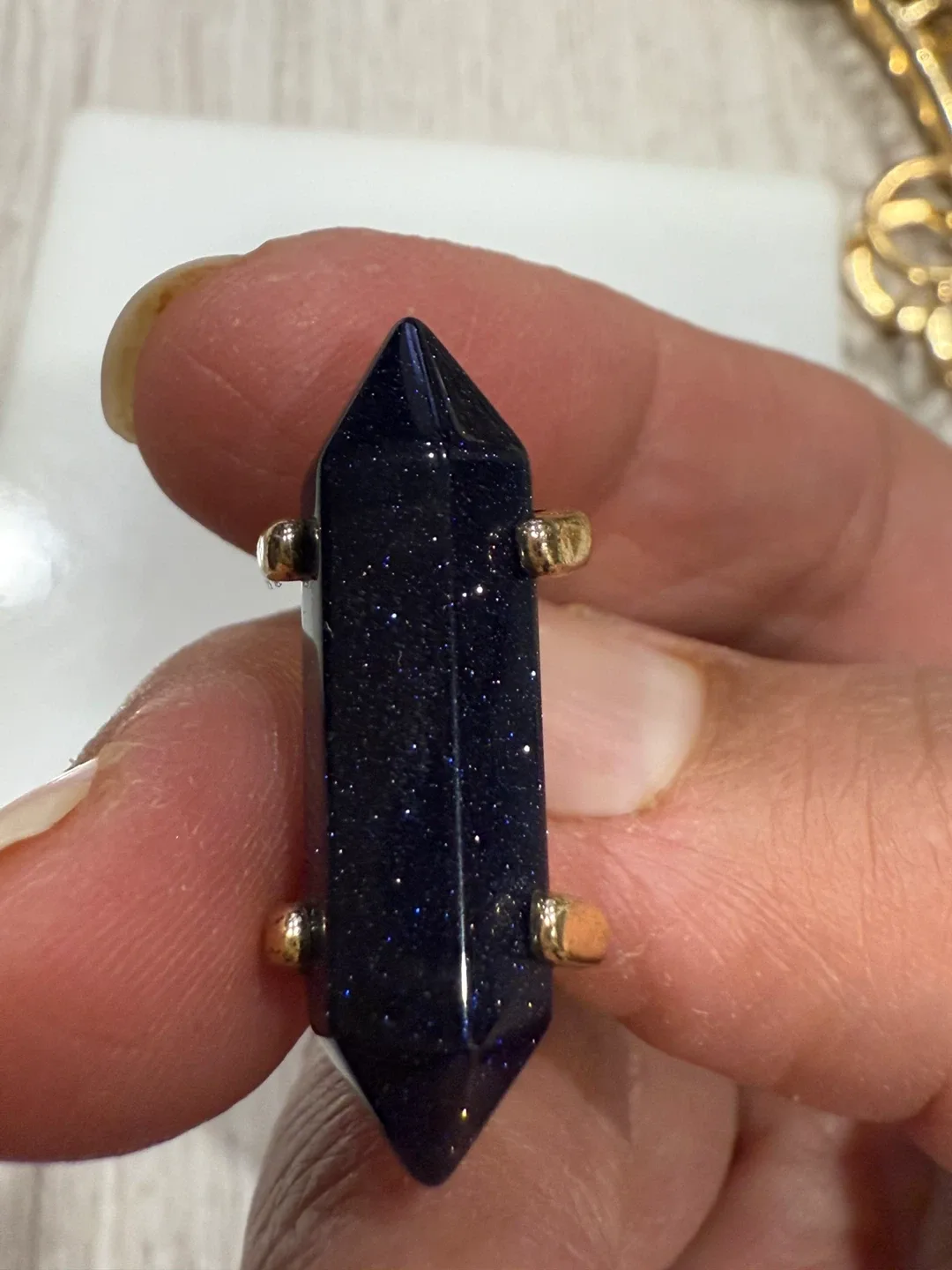 Blue Sandstone Crystal Point Ring