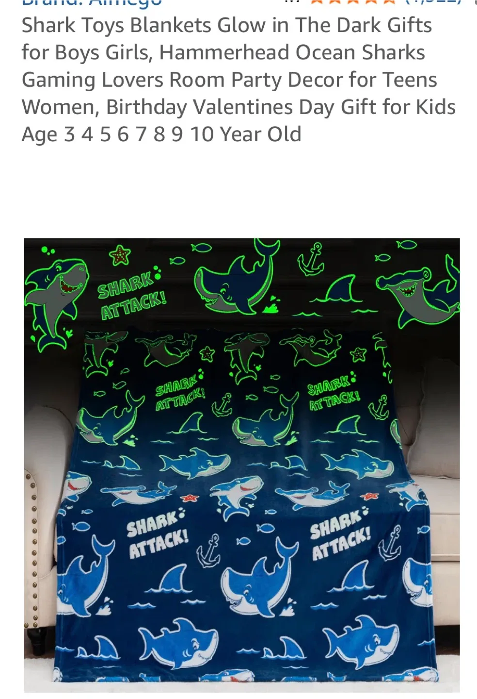 New Shark Toys Glow in The Dark Blanket