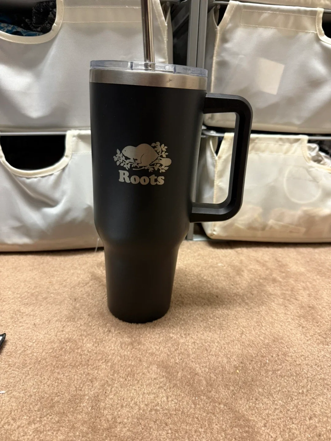 Roots Black 40 oz Tumbler with Handle & Straw
