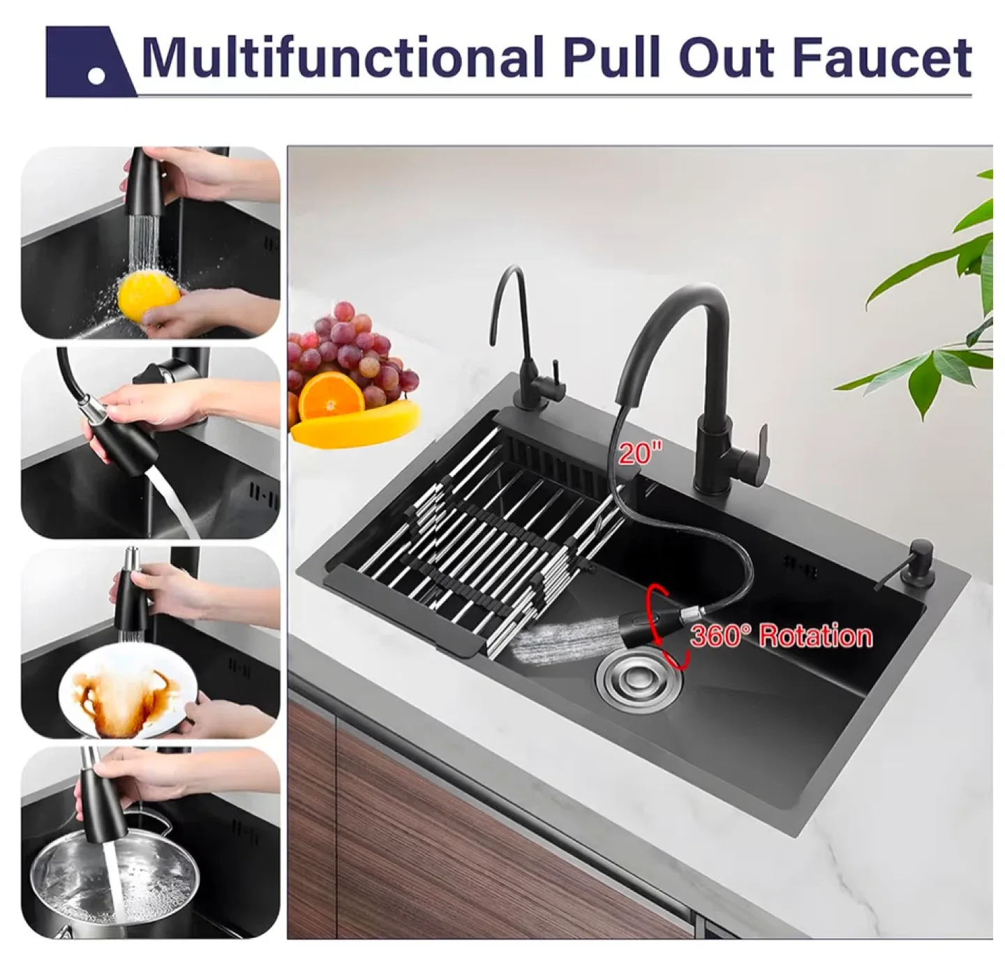 Black Kitchen Sink with Pull Out Faucet image indicator(5)