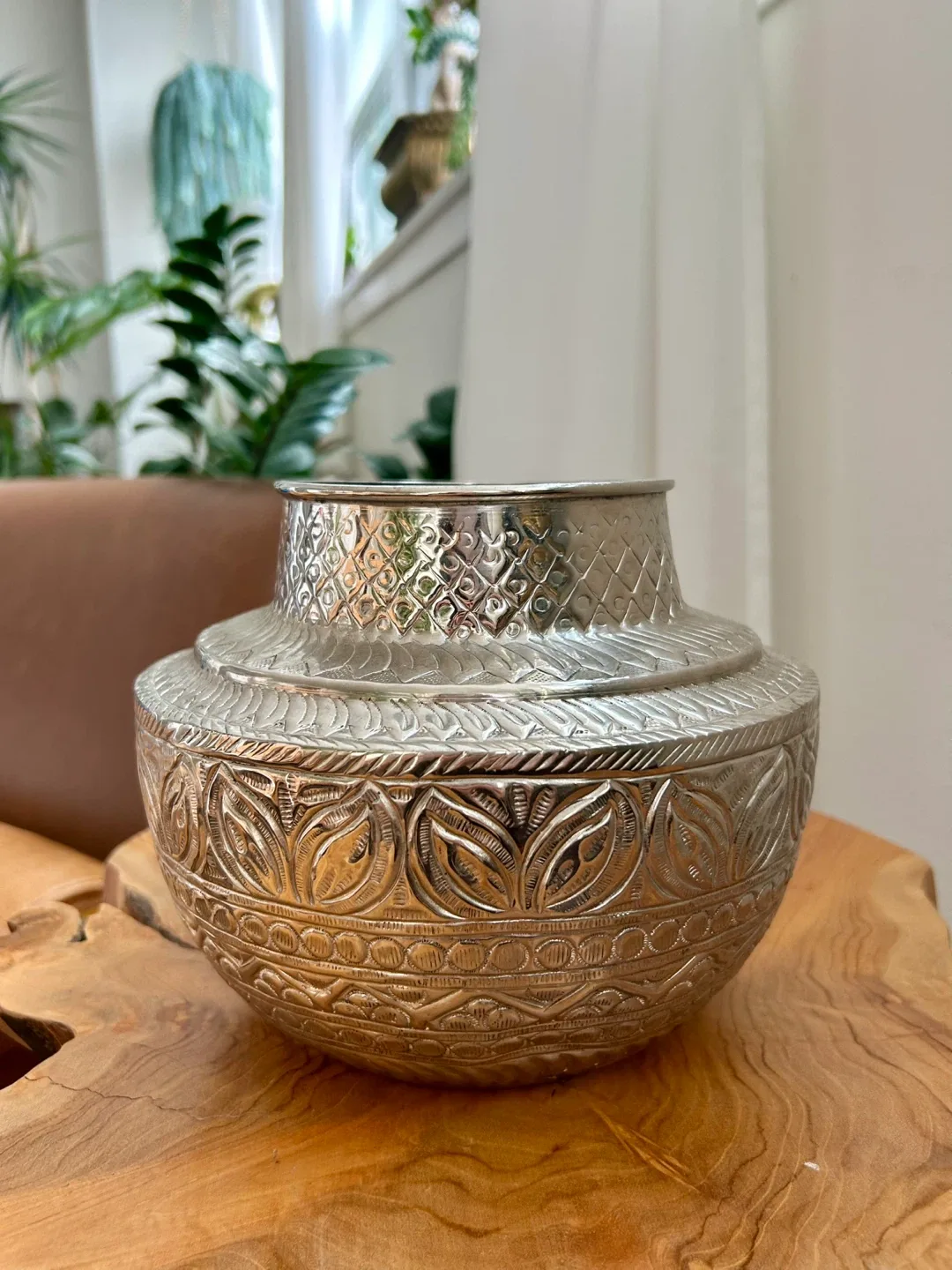 Silver Planter with Embossed Design