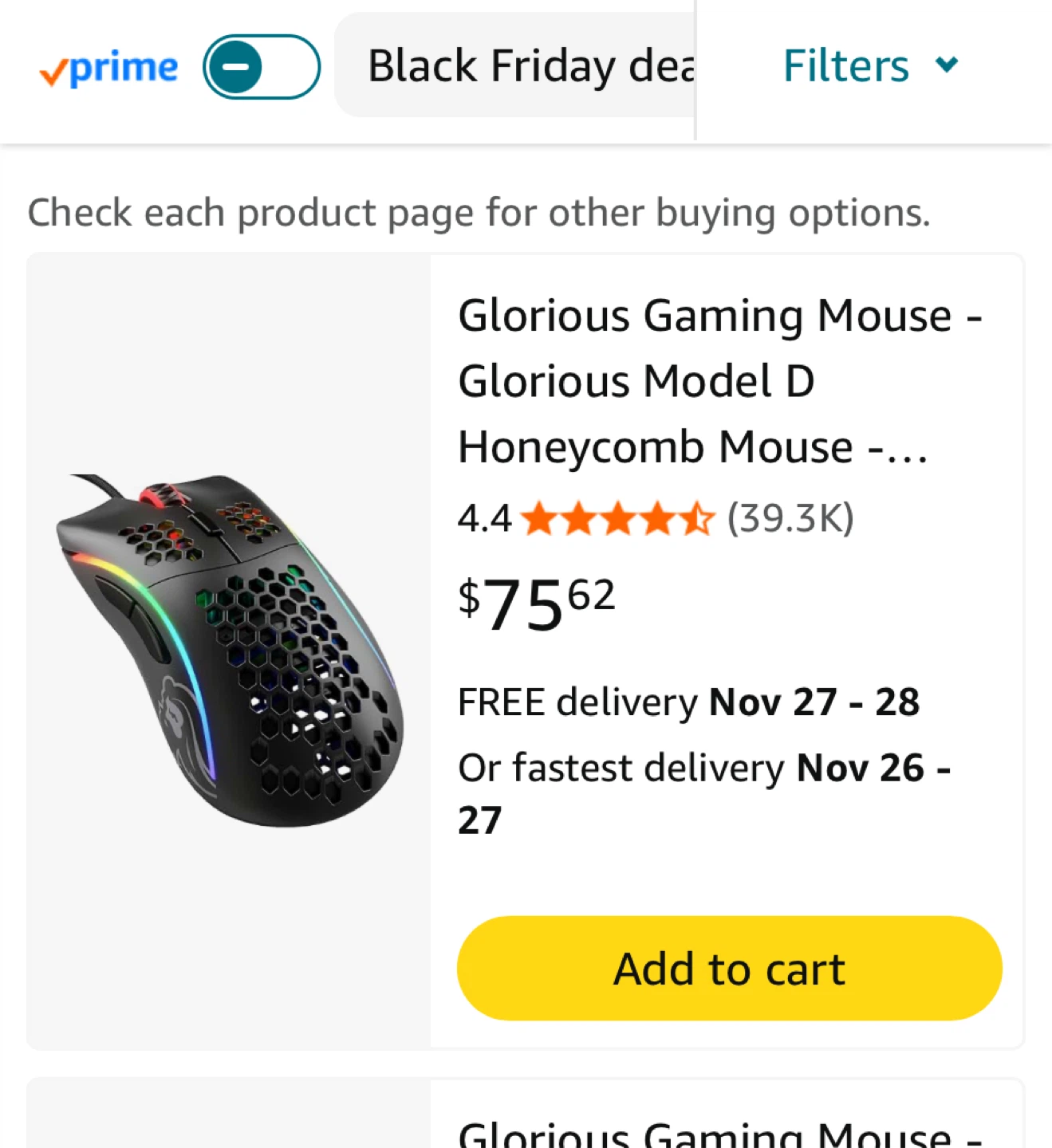 Glorious Model D Honeycomb Mouse - Black