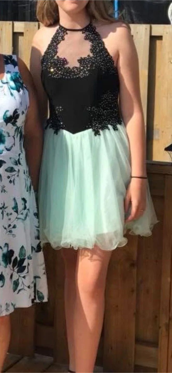 David's Bridal Dress - Black & Mint Size 9 image indicator(3)