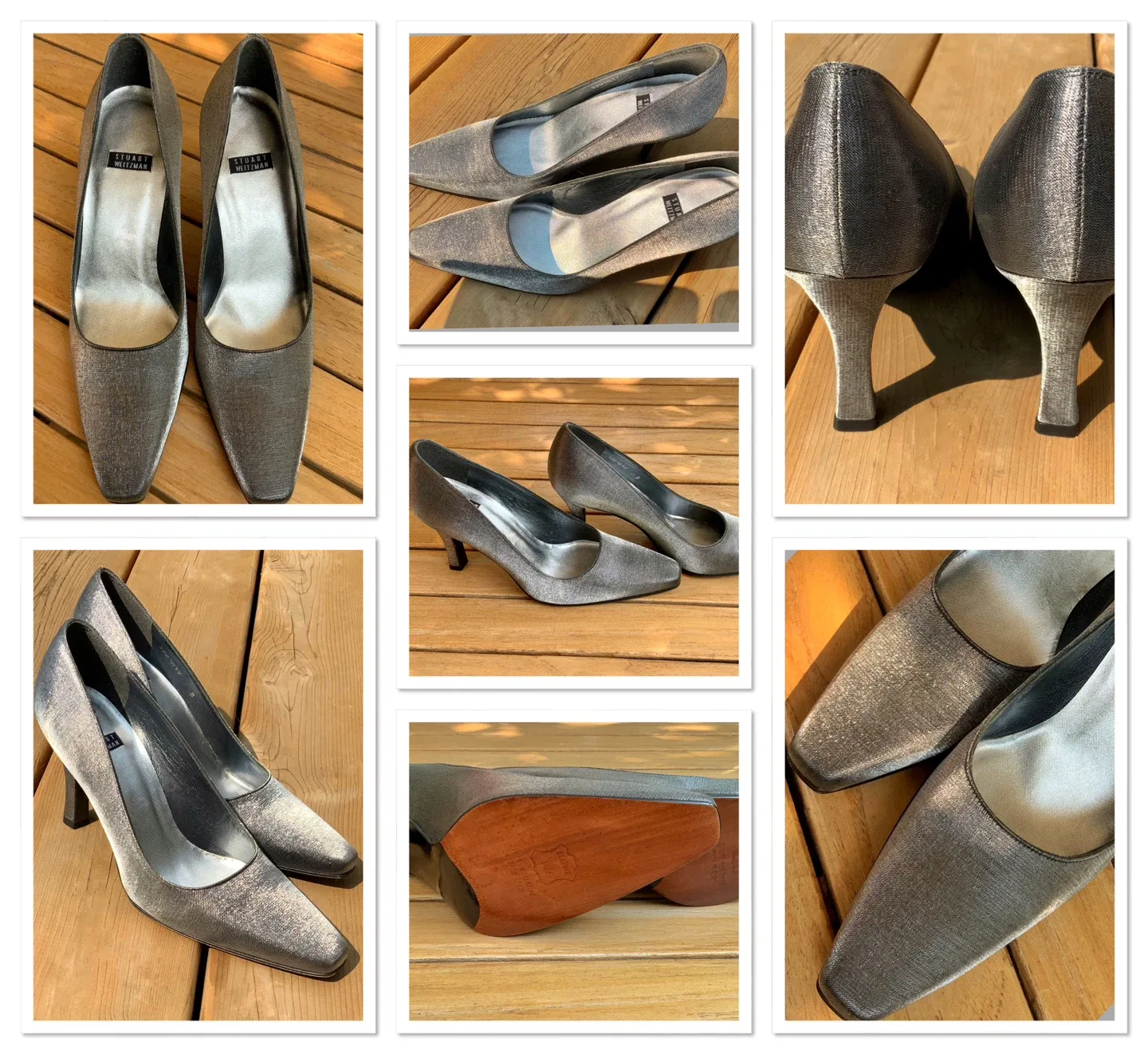 BRAND NEW STUART WEITZMAN size 7 silver/grey silk classic heels