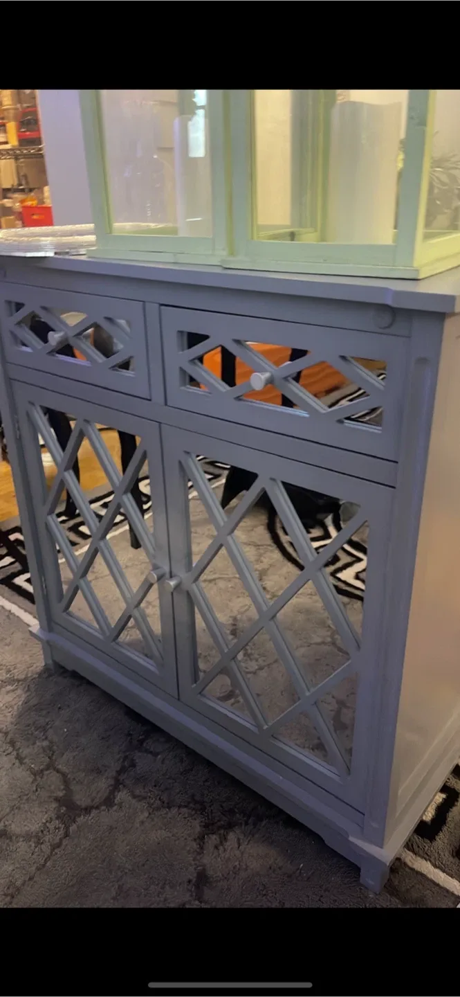 Grey Cabinet with Lattice Doors