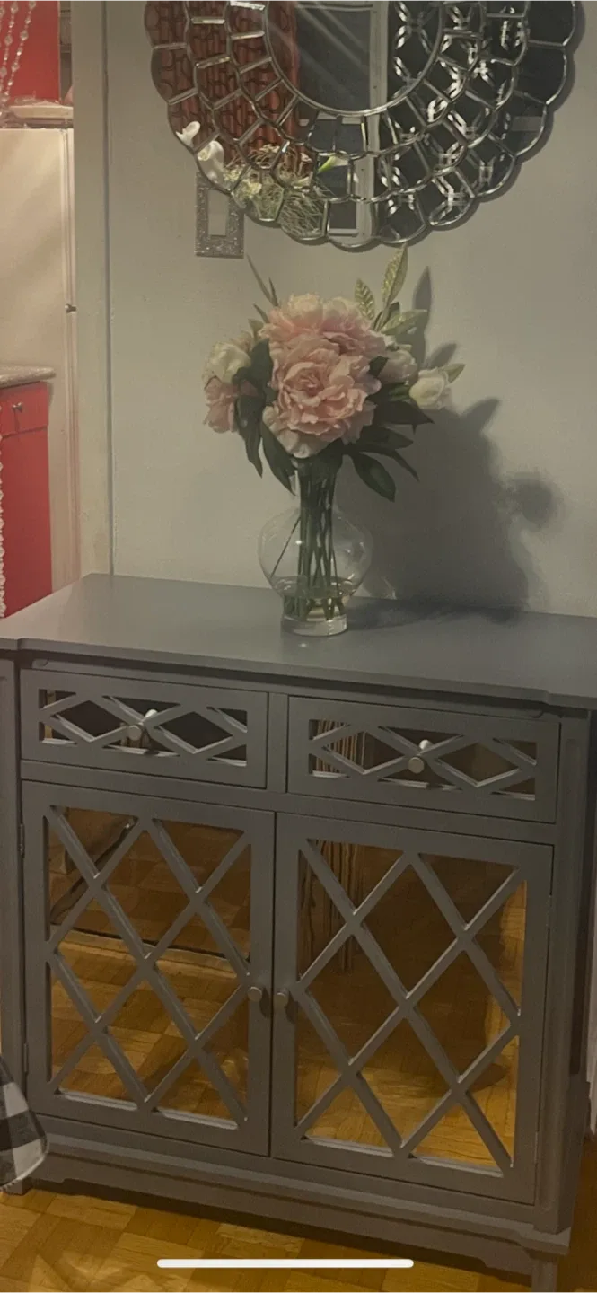 Grey Cabinet with Lattice Doors image indicator(3)