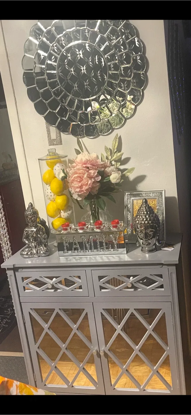 Grey Cabinet with Lattice Doors image indicator(4)