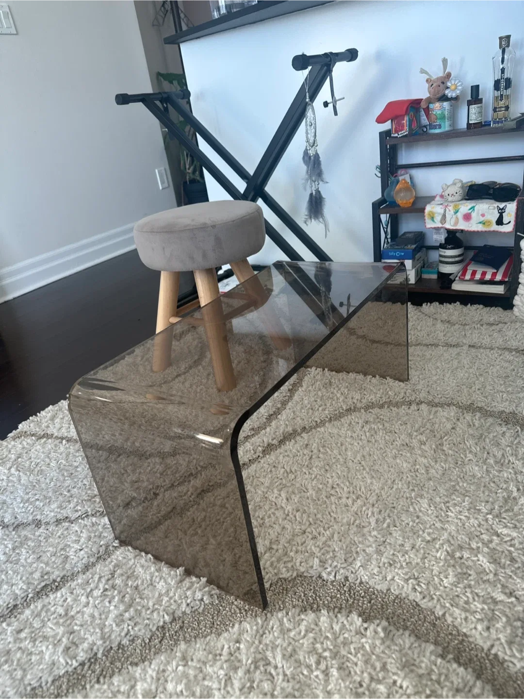 Acrylic Coffee Table & Grey Stool