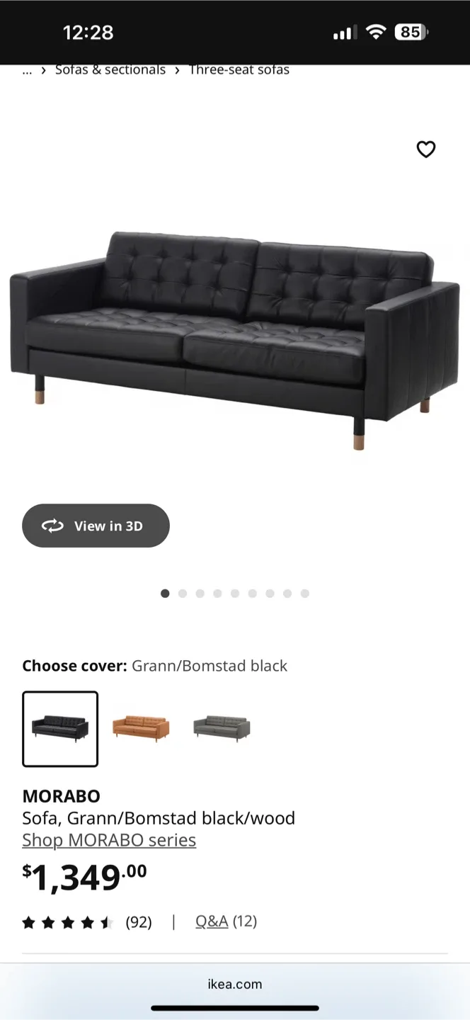 IKEA Morabo Sofa, Grann/Bomstad Black