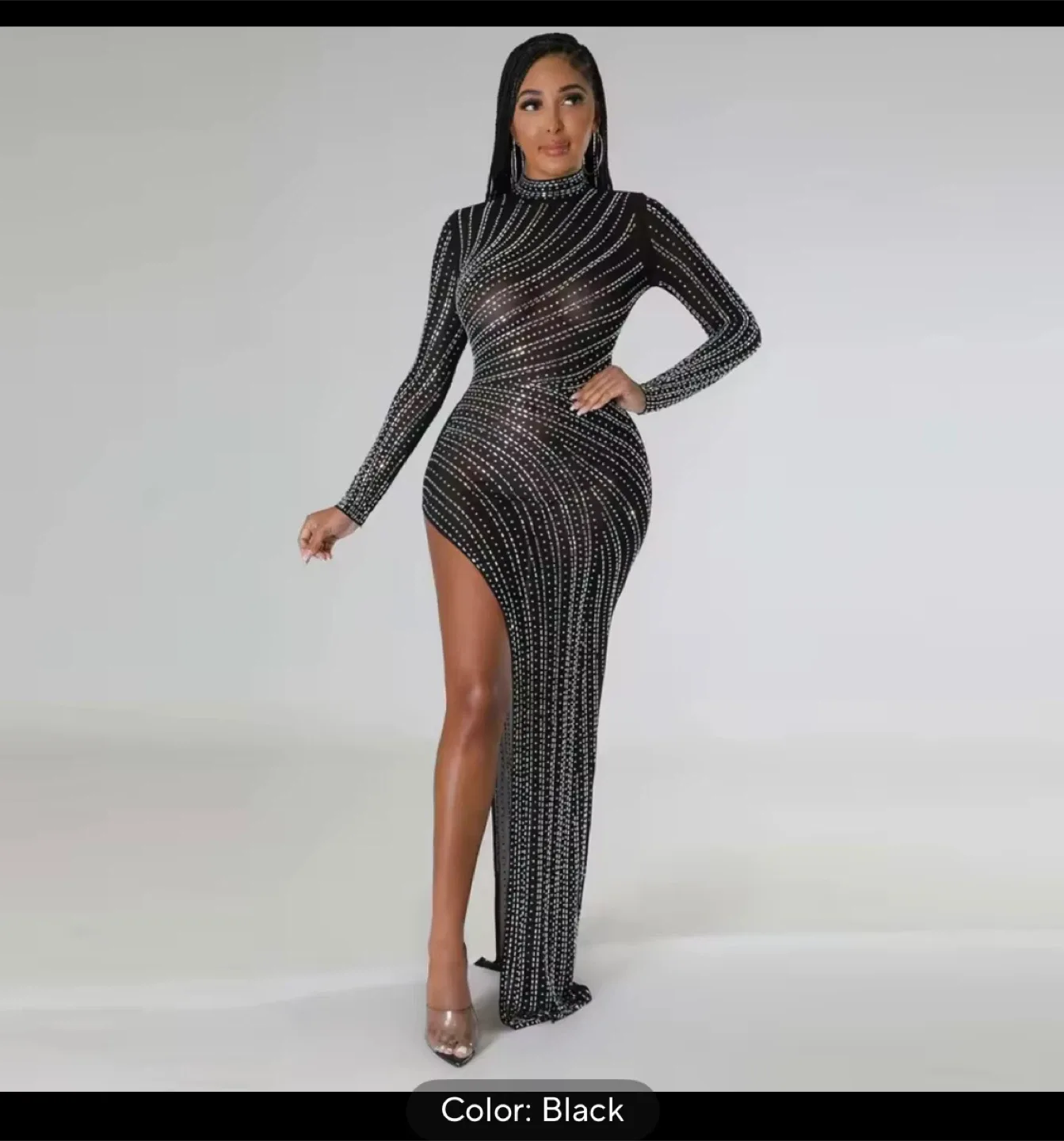Black Rhinestone Long Sleeve Maxi Dresses Brand New on Sale Now