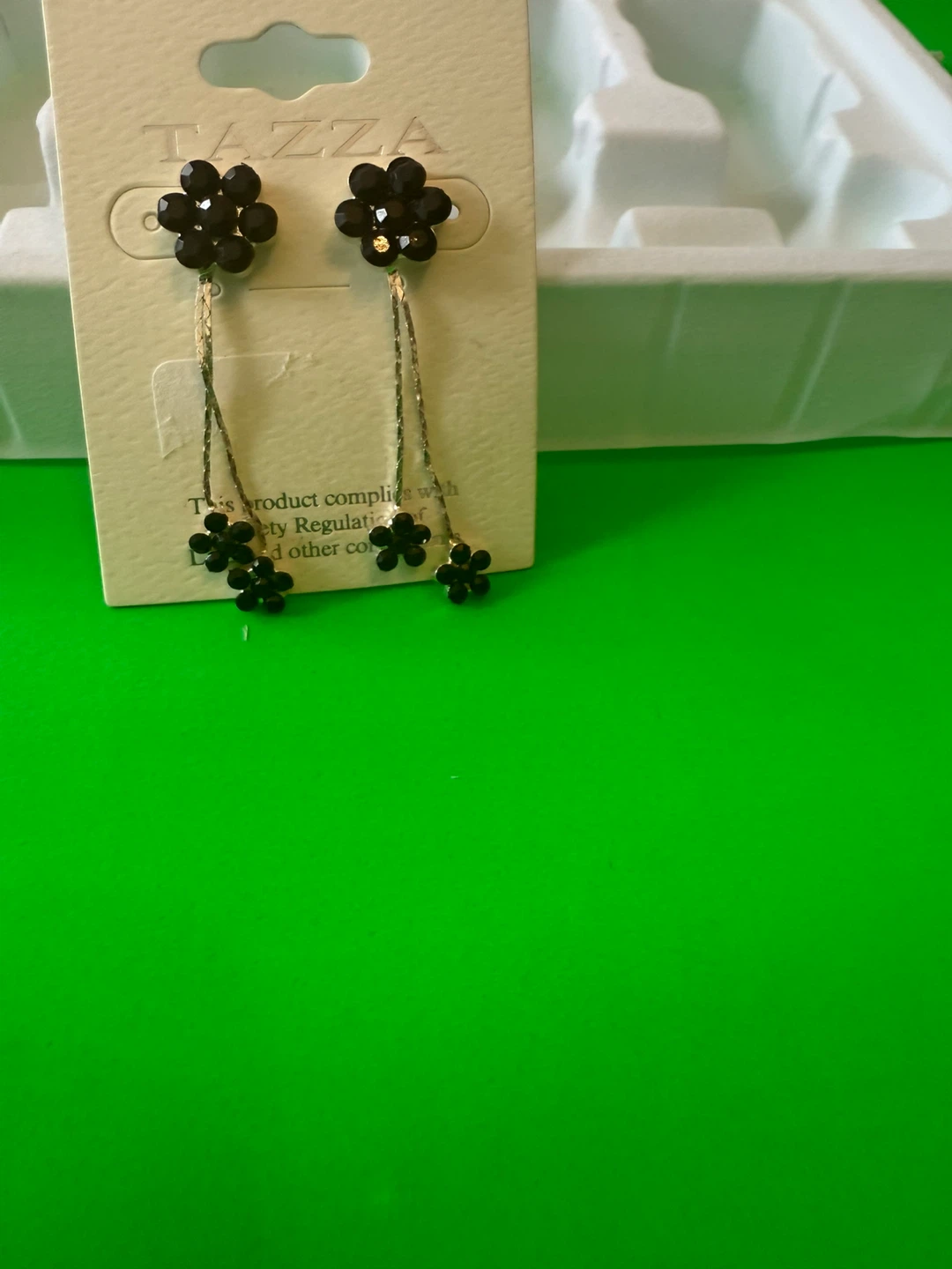 Tazza Black Flower Dangle Earrings - New - photo 3