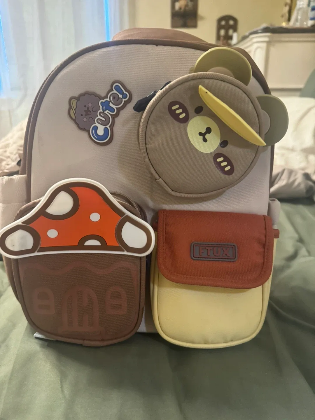 Cute Kids Backpack with Mushroom & Bear Design image indicator(4)