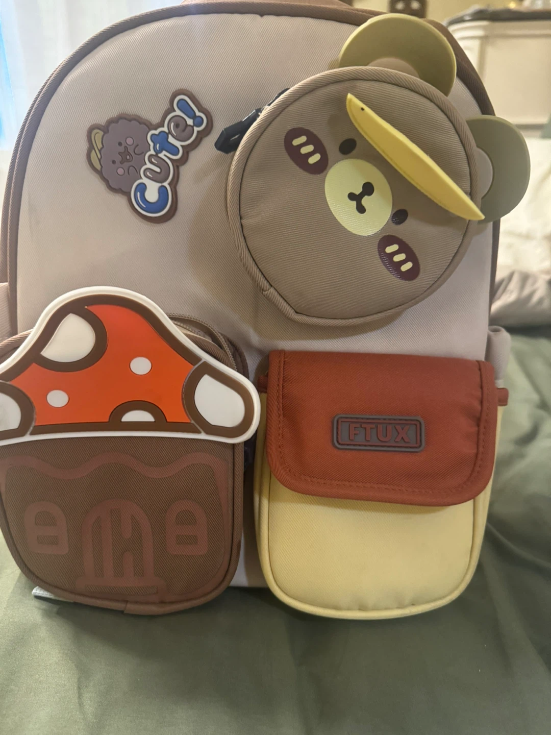 Cute Kids Backpack with Mushroom & Bear Design - photo 3